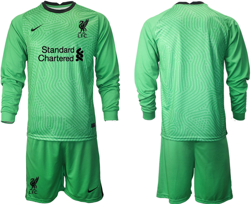 2021 Men Liverpool green goalkeeper long sleeve soccer jerseys->liverpool jersey->Soccer Club Jersey